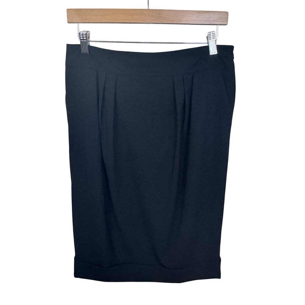 BURBERRY LONDON Black Wool Pleated High Rise Pencil Skirt Cuffed HemSz US4 UK6‎